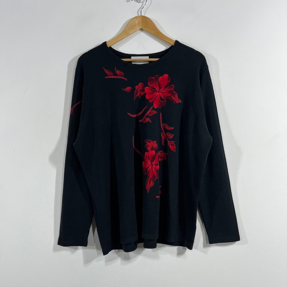 Artsy Whimsigoth Dark Floral Embroidered Sweater Womens 2x Fairy Grunge Boho